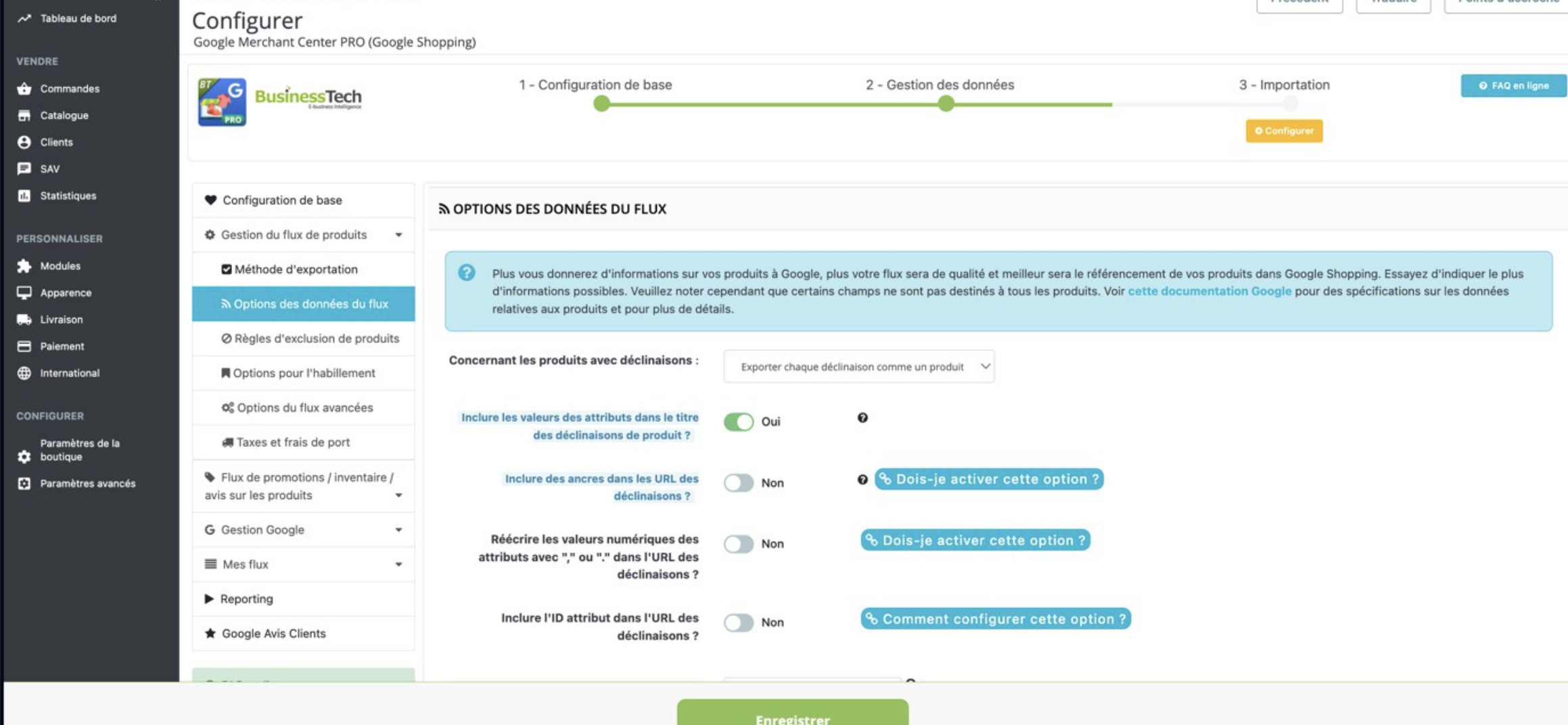 Capture configuration module Google Merchant