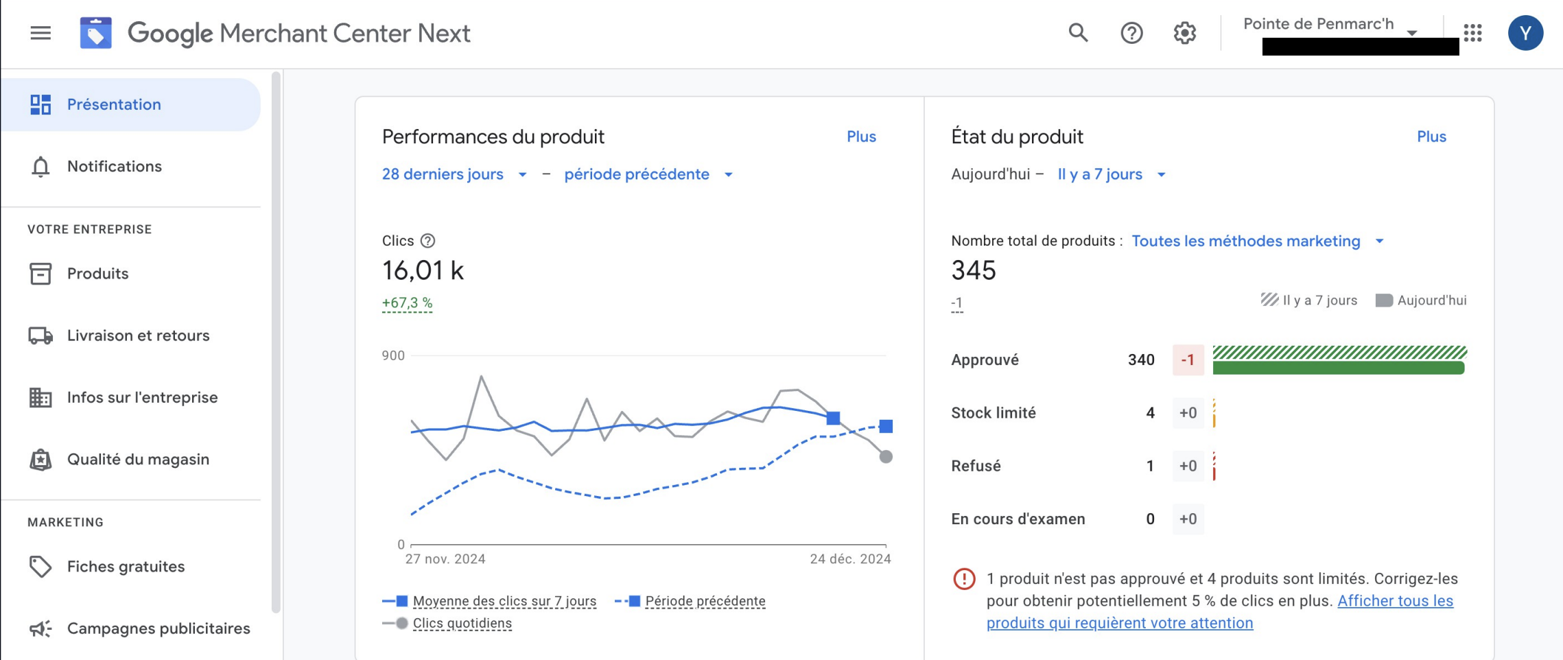 Capture aperçu du flux XML dans Google Merchant Center