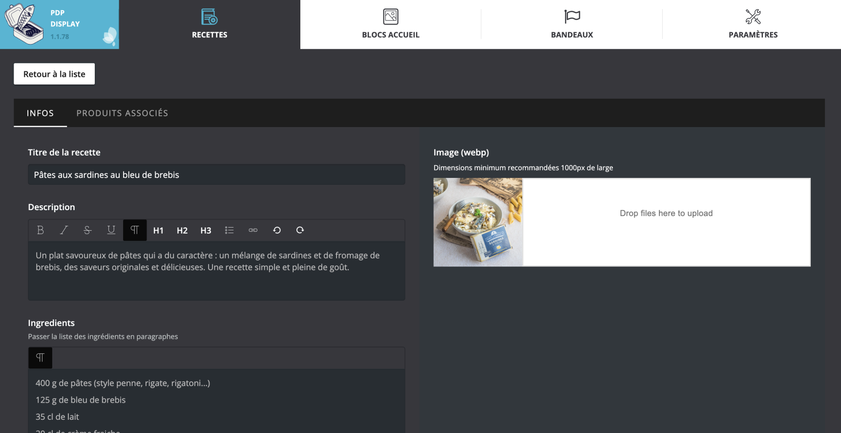 Capture module recette back office